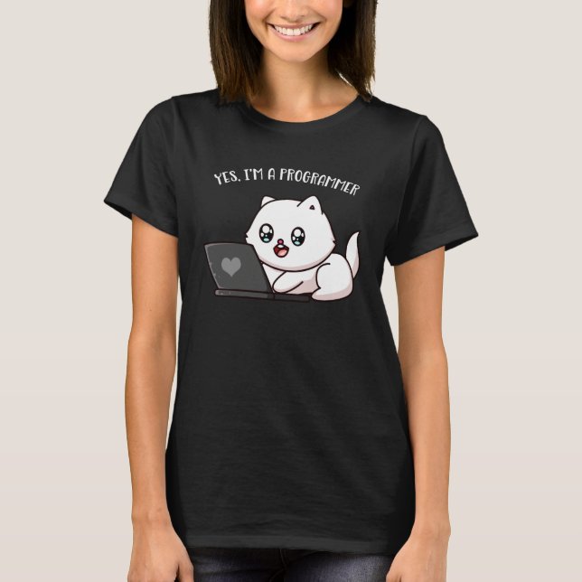 Programmer Cute Cat Computer Administrator Compute T Shirt (Framsida)