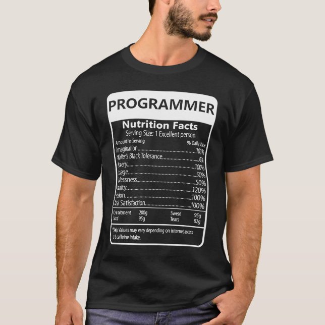 PROGRAMMER Fakta Näringsinnehåll Sarksatisk Grafik T Shirt (Framsida)