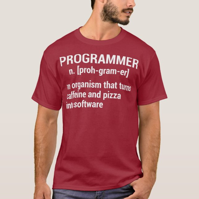 Programmer Organism Turns Caffeine Pizza T Shirt (Framsida)