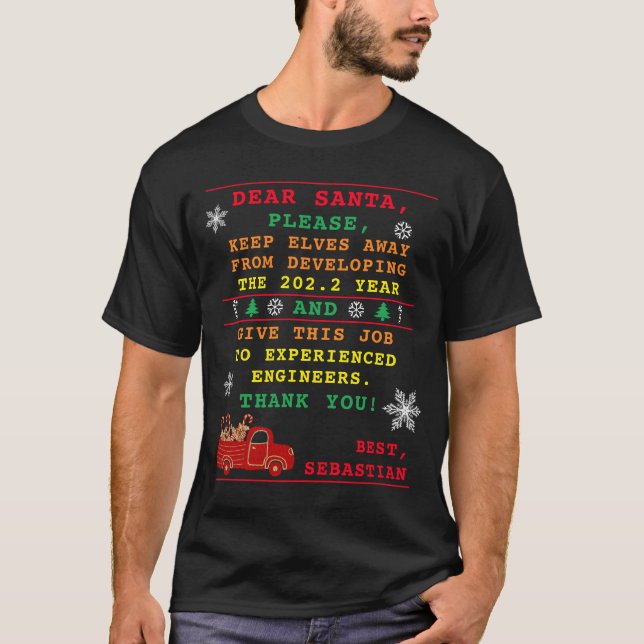 Programmer Ugly Sweater Party Red Lastbil jul T Shirt (Framsida)