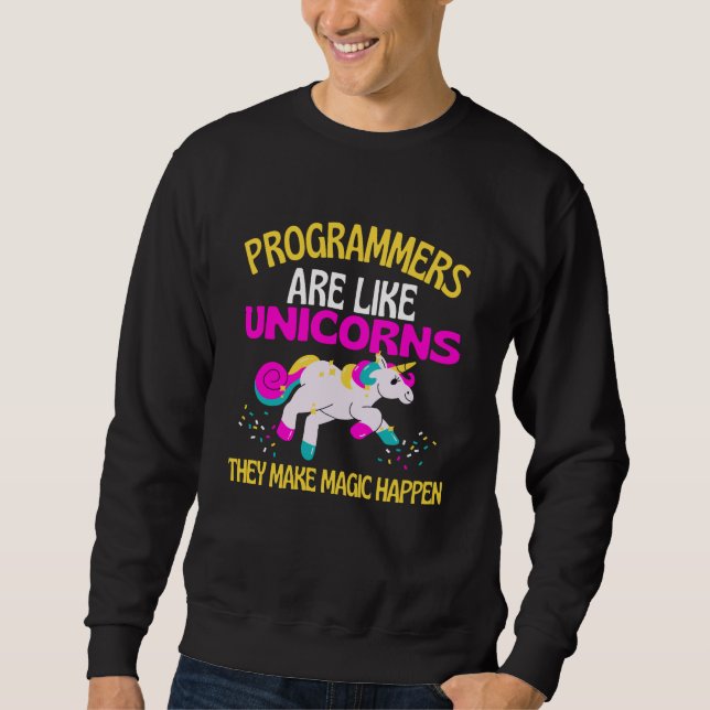 Programmer Unicorn , Magic Unicorn Programmers Lång Ärmad Tröja (Framsida)