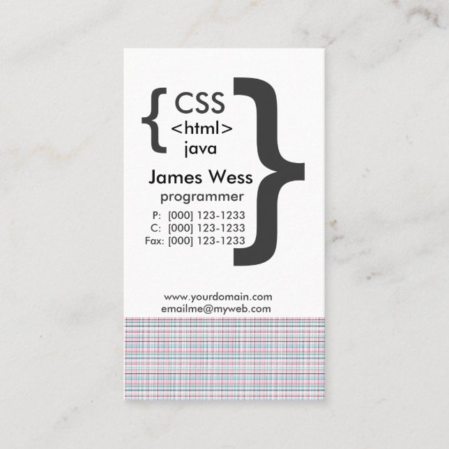 Programmerare för Techie Java CSS datorwebben Visitkort (Framsida)