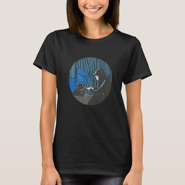 Programmerare Hacker Flicka Kodar Dator T Shirt (Framsida)
