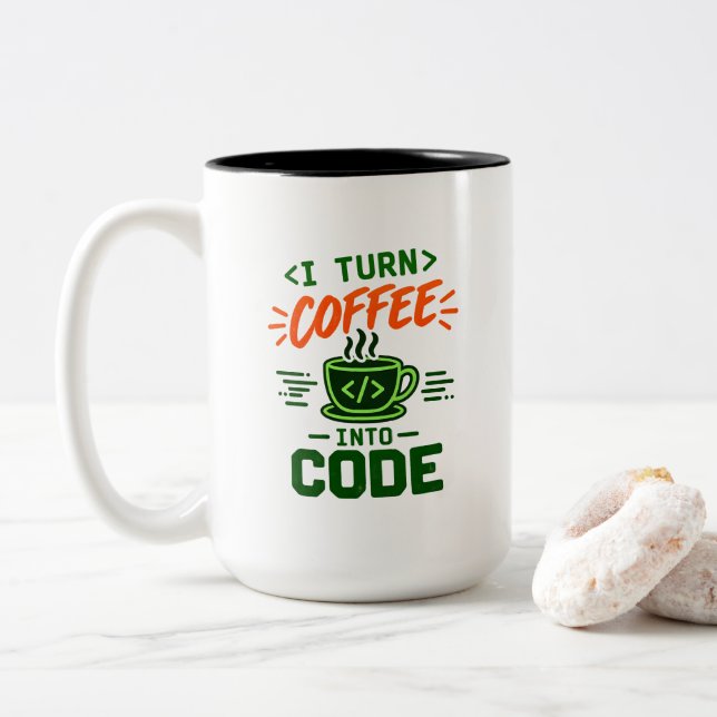 Programmerare IT Humor Jag Förvandlar Kaffe Till K Två-Tonad Mugg (Med munk)