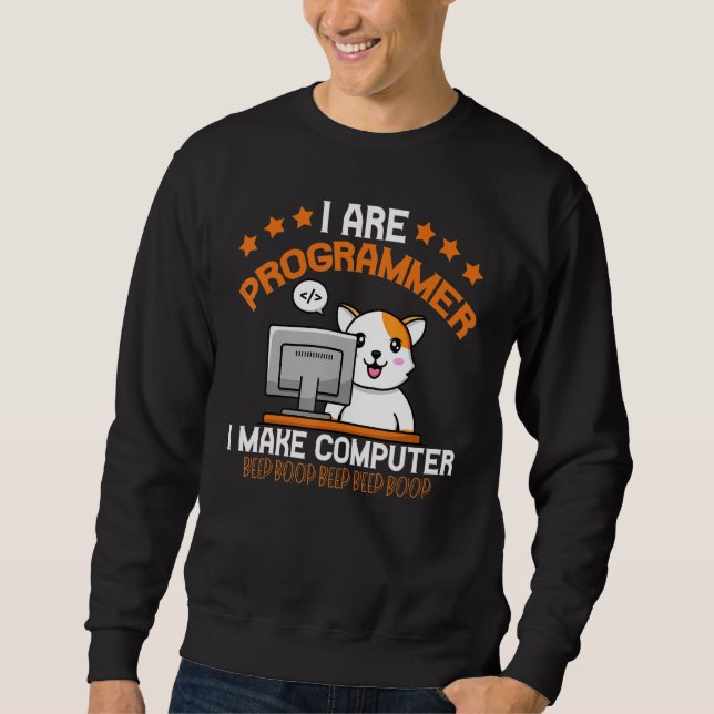 Programmerare Katt Djur Kodning Sällskap Ingenjör Lång Ärmad Tröja (Framsida)