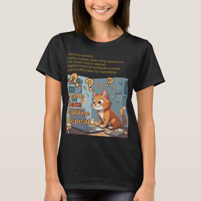 Programmerare Katt Kod Kaffe Upprepa Design T Shirt (Framsida)