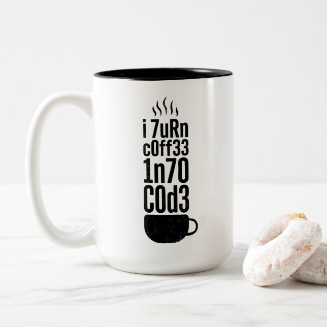 Programmerarhumor – Kaffe till kod Två-Tonad Mugg (Med munk)