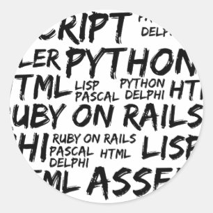 Programmeringsspråk, datorspråk, kod runt klistermärke