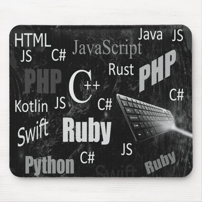 Programmeringsspråk - svart och vitt musmatta (Framsidan)