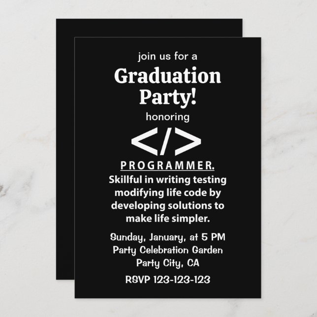 Programmerkodning Developer Programmer Studenten Inbjudningar (Fram/baksida)