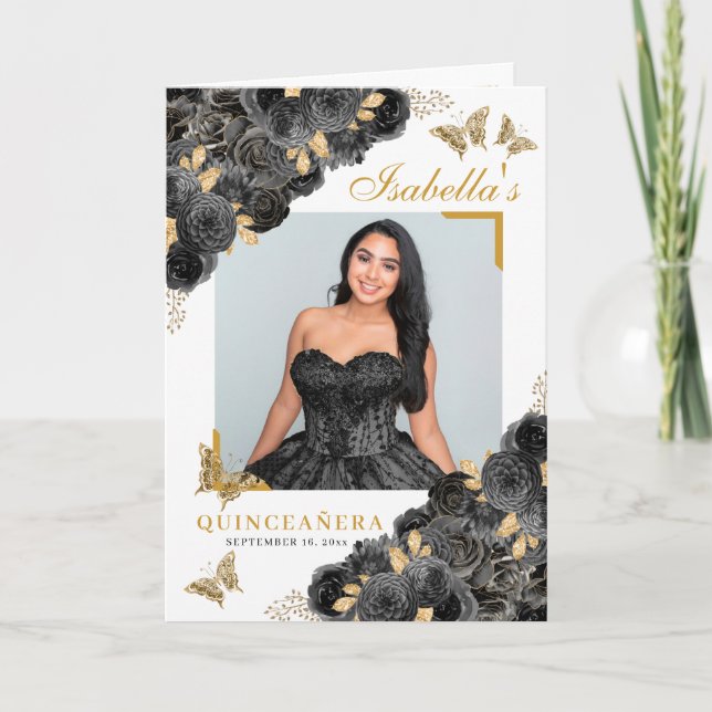 Programmet Black & Guld Quinceanera Tiara Butterfl Program (Framsida)
