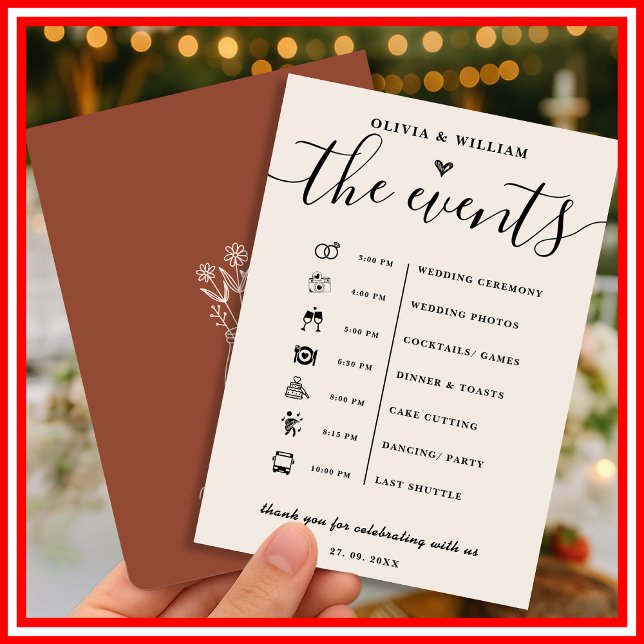 Programmet Boho Burnt Orange Bröllop Order of Even Inbjudningar (Skapare uppladdad)