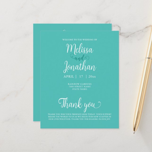Programmet Bride Groom Teal White Elegant bröllop (Fram/Back In Situ)