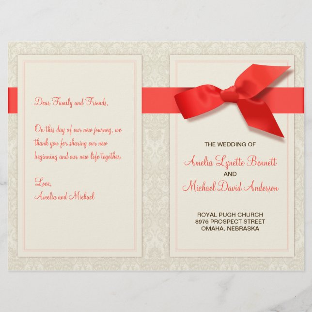 Programmet Coral and Taupe Damask Wedding (Framsida)