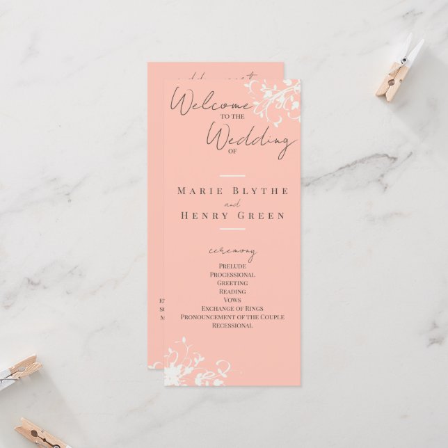 Programmet Coral & Cream Filigree Elegant bröllop (Fram/Back In Situ)