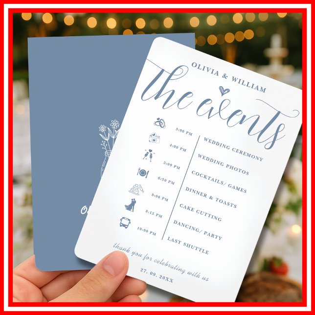 Programmet Dusty Blue Bröllop Order of Events Inbjudningar (Skapare uppladdad)