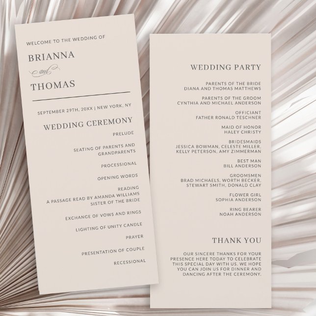 Programmet "Enple Elegant bröllop" från hösten Bei (Personalize this simple elegant wedding program template with  your wedding day info.)