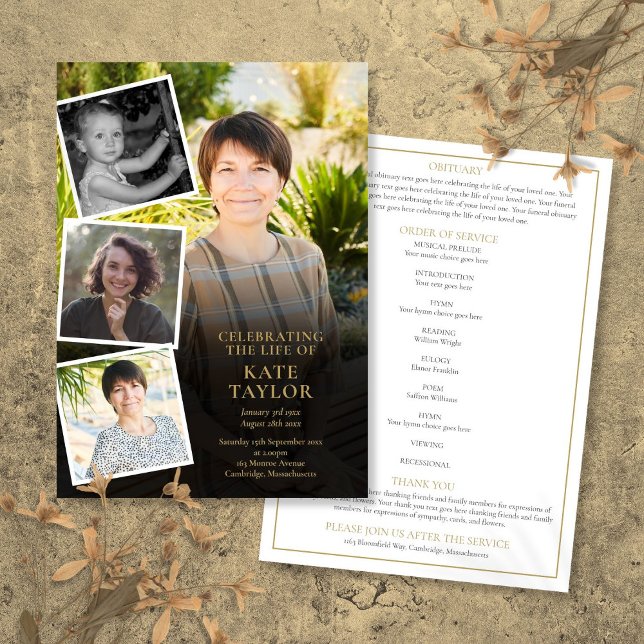 Programmet för fotokollage - allmän serviceordning inbjudningar (Photo Collage Funeral Order Of Service Program)