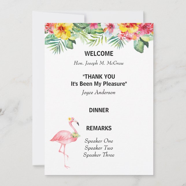 Programmet för Tropiska Blommigt Pension Party Inbjudningar (Baksida)