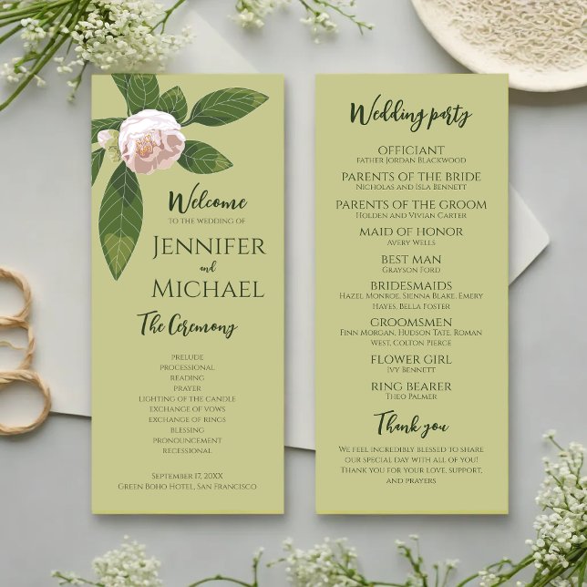 Programmet Greenery Blommigt Simple Elegant bröllo (Greenery Floral Simple Elegant Wedding Program)