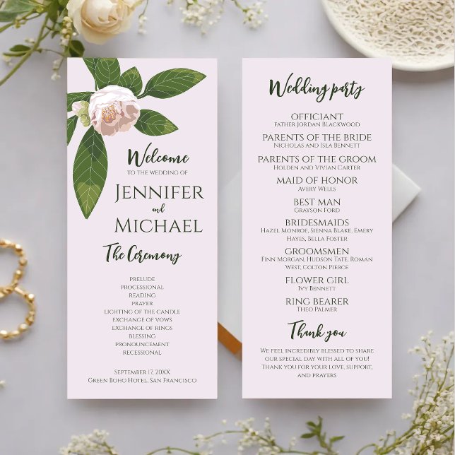 Programmet Greenery Blommigt Simple Elegant bröllo (Greenery Floral Simple Elegant Wedding Program)