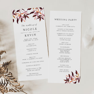 Programmet Harvest Foliage Bröllop Ceremony Program