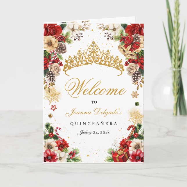 Programmet Jul Winter Poinsettia Quinceanera Inbjudan (Framsida)