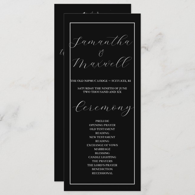 Programmet Luxury Black Elegant bröllop (Fram/baksida)