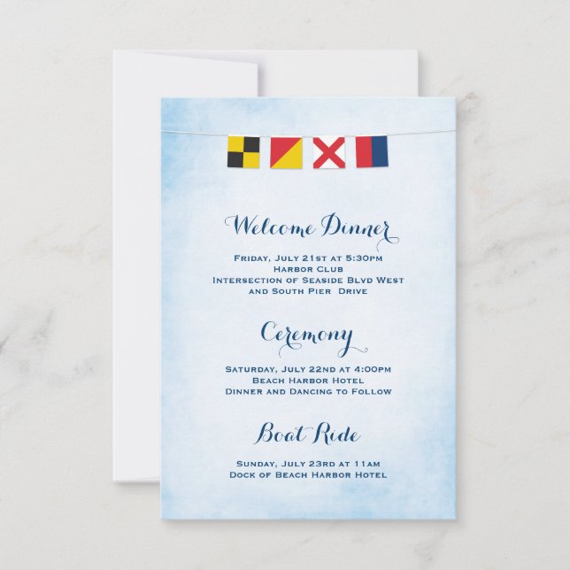 Programmet Nautical KÄRLEK Flaggor Cloud Blue Inbjudningar (Framsida)