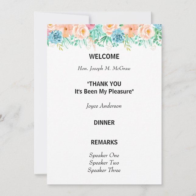 Programmet Peach och Grönt Blommigt Pension Inbjudningar (Baksida)