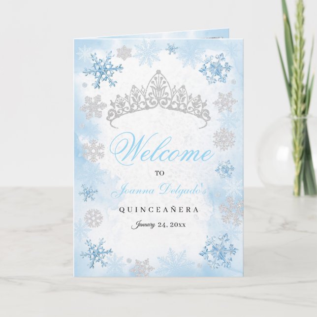 Programmet Powder Blue Winter Wonderland Quinceane Inbjudan (Framsida)