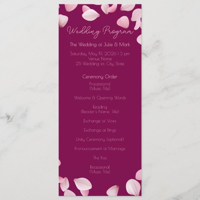 Programmet Romantic Elegant bröllop Ceremony Program (Framsida)