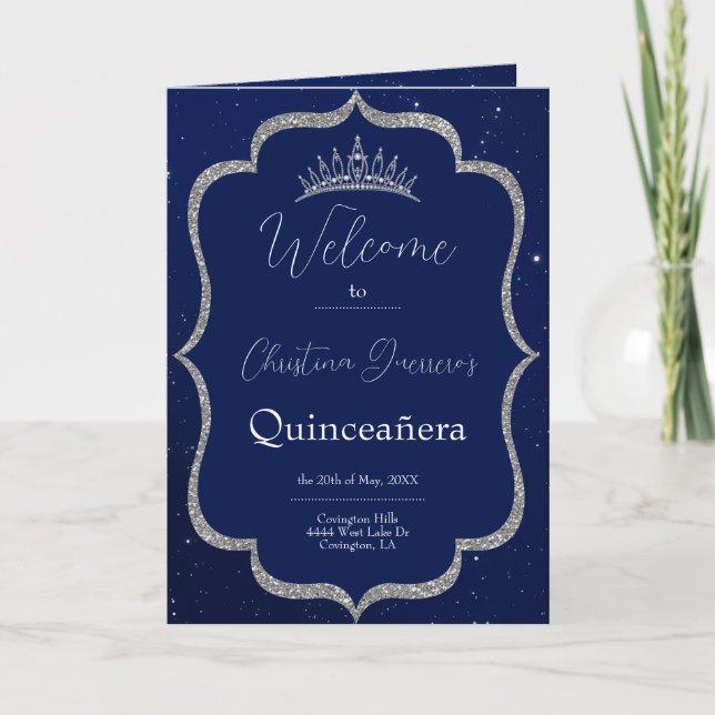 Programmet royal Blue and Starry Night Quinceanera Inbjudan (Framsida)