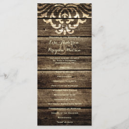Programmet Rustic Barn Wood Damask Vintage bröllop Program