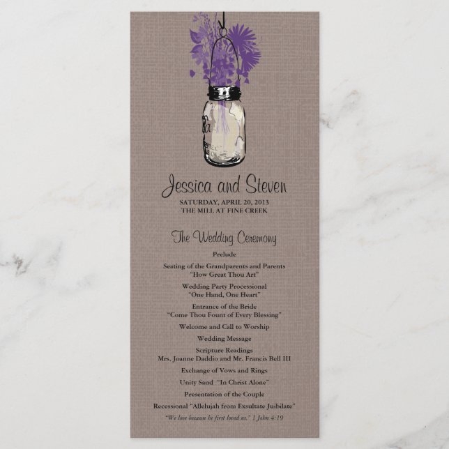 Programmet Rustic Burlap Mason Burk och Wildblommo Program (Framsida)