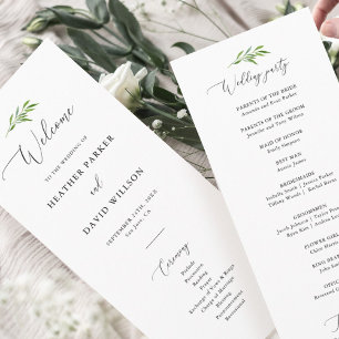 Programmet Rustic Greenery Elegant bröllop Ceremon Program
