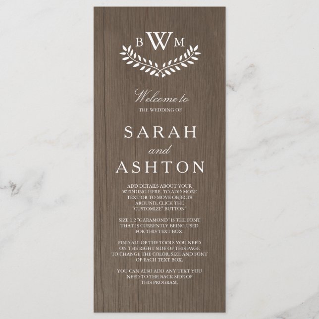 Programmet Rustic Landsbyggsbröllop Program (Framsida)