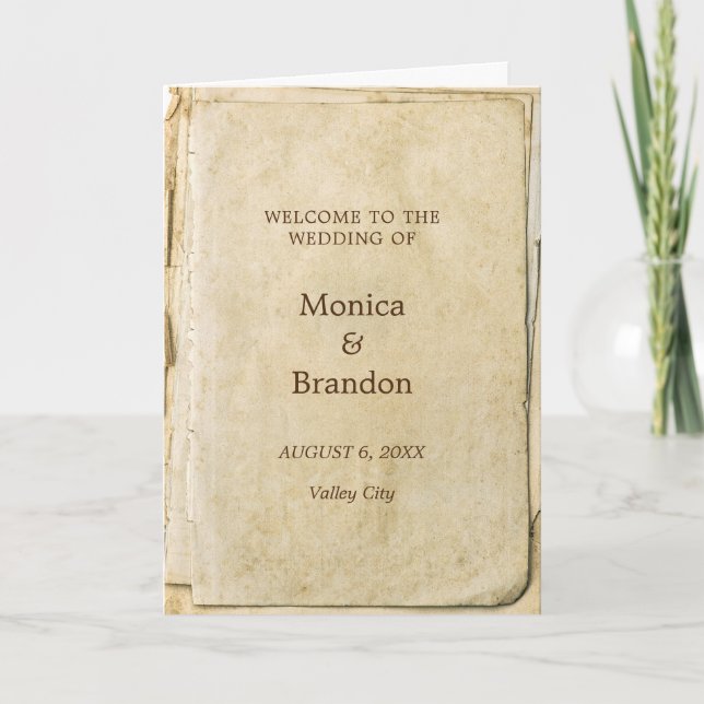 Programmet Rustic pappra vintage bröllop Program (Framsida)