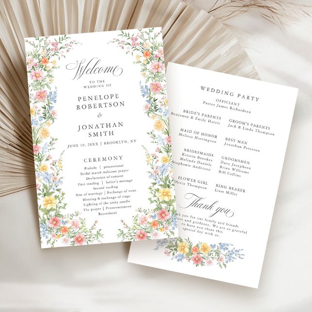 Programmet Soft Pastel Ornate Vår Garden Wedding (Soft Pastel Ornate Spring Wildflower Garden Wedding Program )