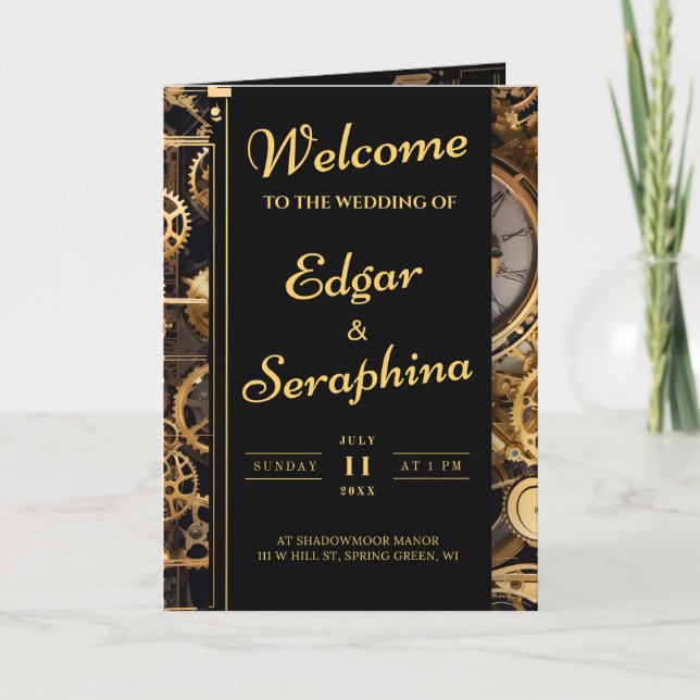 Programmet Steampunk Extravaganza Vintage bröllop Program (Framsida)