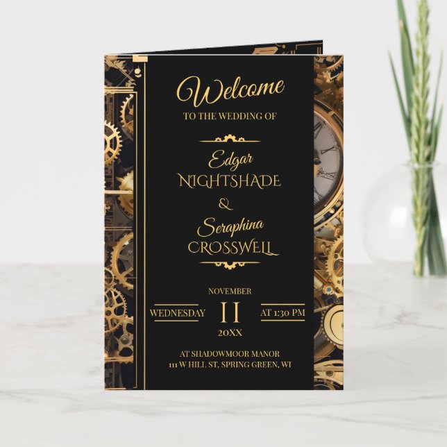 Programmet Steampunk Extravaganza Vintage bröllop Program (Framsida)