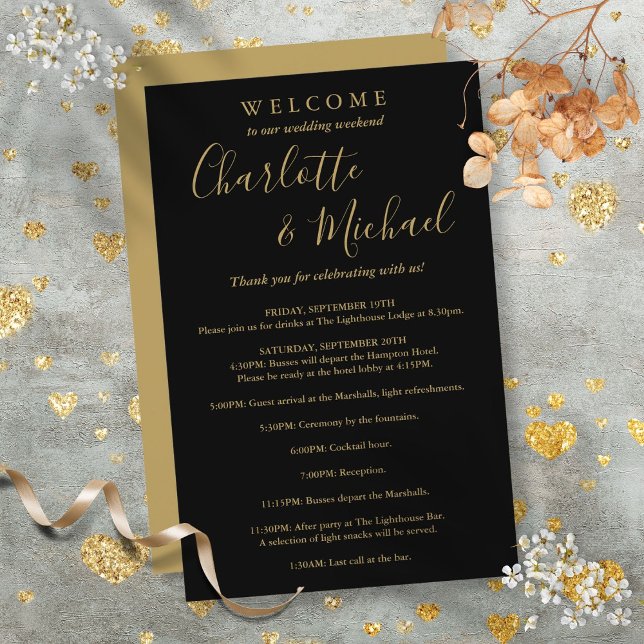 Programmet Svarta och Guld Guest Bröllop Helg (Black And Gold Guest Wedding Weekend Program)