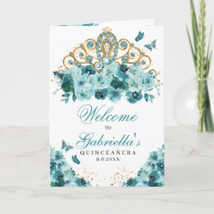 Programmet Teal Blue Princess Tiara Quinceanera Inbjudan