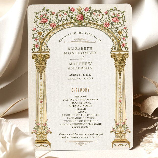 Programmet Victorian Ornate Guld Arch & Rosa ros Inbjudningar (Skapare uppladdad)