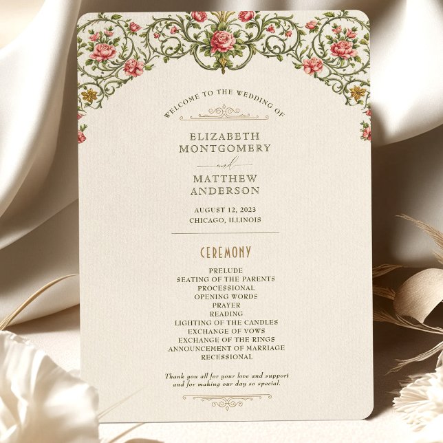 Programmet Victorian Ornate Guld Arch & Rosa ros Inbjudningar (Skapare uppladdad)