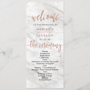 Programmet White Marble & Ro Guld Elegant bröllop Program