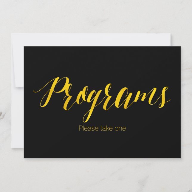 ’Programs’ Faux Gold Foil Chic Bröllop Sign (Framsida)
