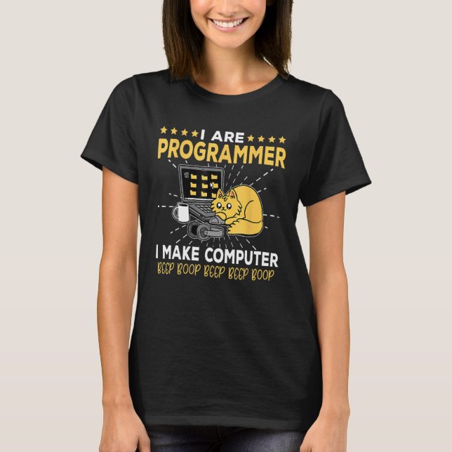 Programvaruingenjör Orange Katt Programmerare Gör  T Shirt (Framsida)