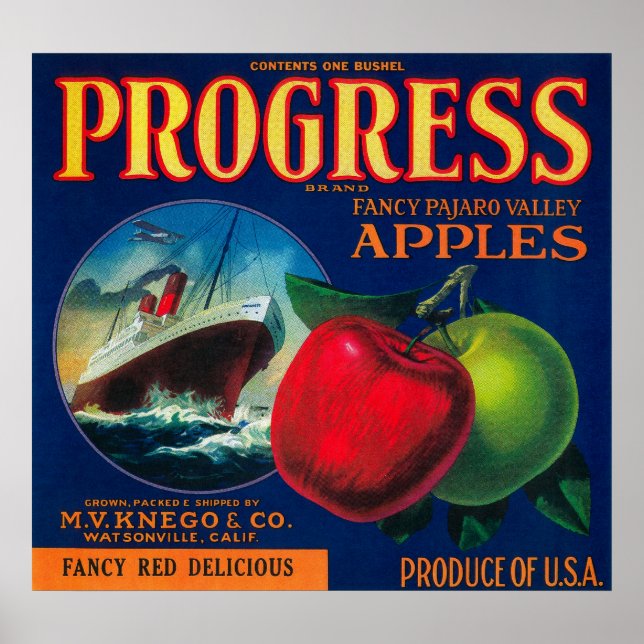Progress Apple Låda LabelWatsonville, CA Poster (Framsidan)