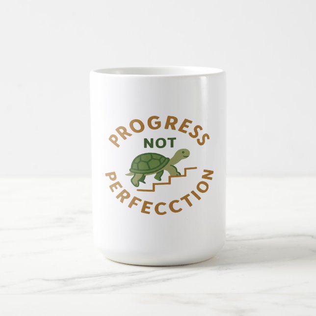 Progress not Perfection - Cute Turtle Motivational Kaffemugg (Center)